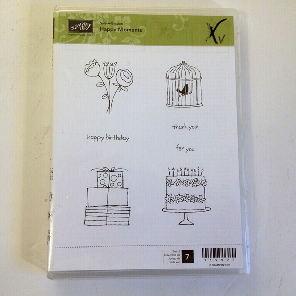 Stampin' Up! Happy Moments Rubber Stamp Set of 7 Tags Retired Sale-A-Bration - Picture 1 of 9